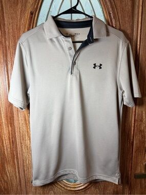 Under Armour Men's Polo Shirt in Light Tan with Black Logo